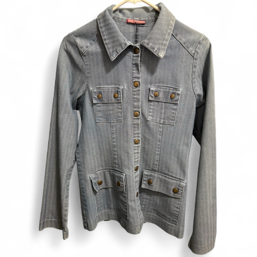 Vintage Xi Light Wash Herringbone Denim Utility Jacket Medium